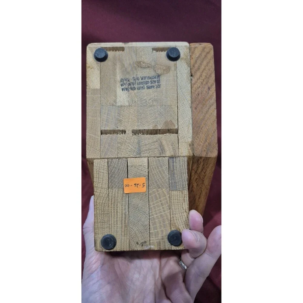Cutco Honey Oak Wood Knife Block Holder Empty 5 Slot Vintage Kitchen Counter